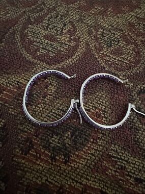 Jay King Silver Hoop Earrings with Purple Bead Accents